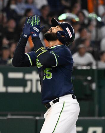 ７回、本塁打を放ちポーズをとるヤクルトのサンタナ
