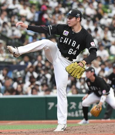 西武打線を相手に力投する広池（撮影・佐藤厚）