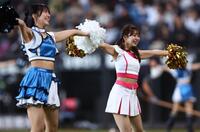ファイターズガールとＹＭＣＡダンスを披露するハニーズ（撮影・中島達哉）