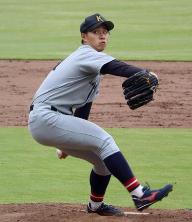 　同大戦に先発した関大・米沢友翔（撮影・中野裕美子）