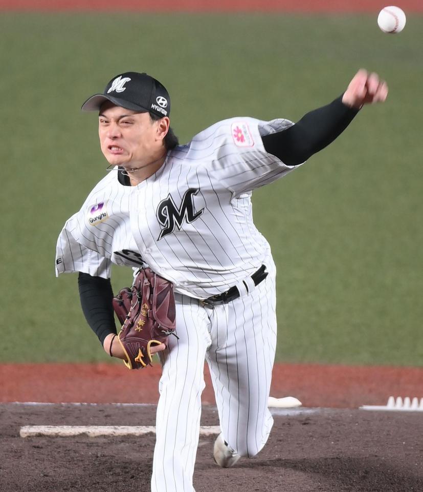 力投する毛利（撮影・開出牧）