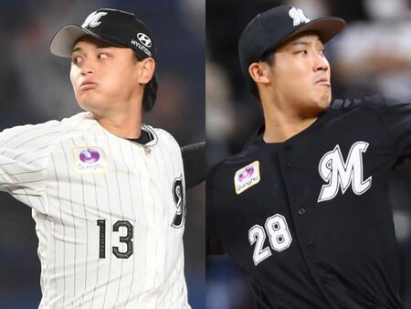 ロッテ・毛利海大（左）と菊地吏玖