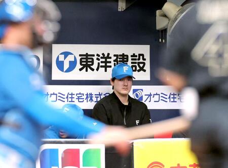 降板後、ベンチで戦況を見つめる有原（撮影・立川洋一郎）