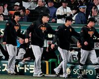 １日の試合後、勝利のハイタッチを交わす田中将ら巨人ナイン（撮影・飯室逸平）