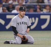 ５回裏、走塁妨害で追加点を許した先発の田中将