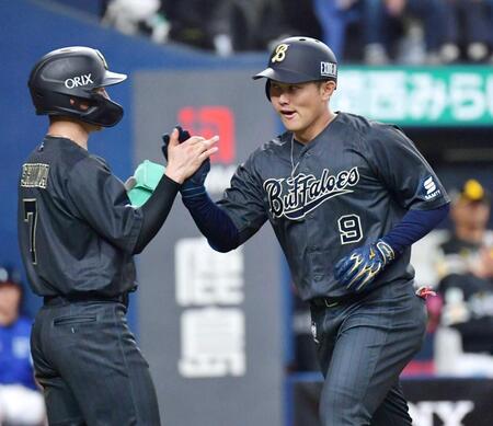 　６回、右翼へ３ランを放ち迎えられる野口（撮影・神子素慎一）