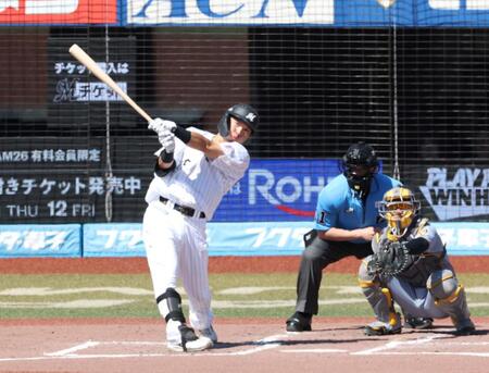 ２回、中越えソロを放つ安田（撮影・伊藤笙子）