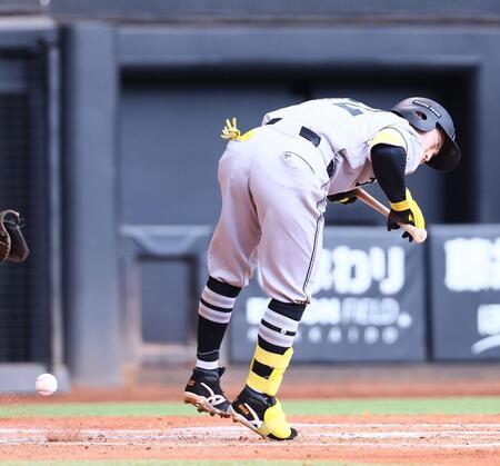 ３回、死球を受ける浦田（撮影・中島達哉）
