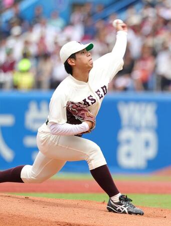 先発し力投する早大・宮城誇南（撮影・石井剣太郎）