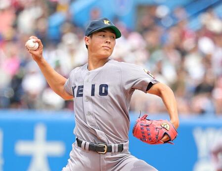 先発し力投する慶大・広池浩成（撮影・石井剣太郎）