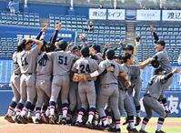優勝が決まりマウンドで歓喜の慶大ナイン＝神宮（撮影・持木克友）