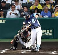 １回、先制犠飛を放つネビン（撮影・山口登）