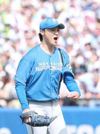 ２回、ピンチを脱し雄たけびをあげる山崎（撮影・金田祐二）