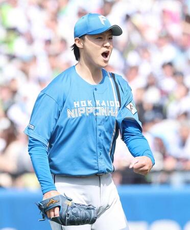 　２回、ピンチを脱し雄たけびを上げる山崎（撮影・金田祐二）