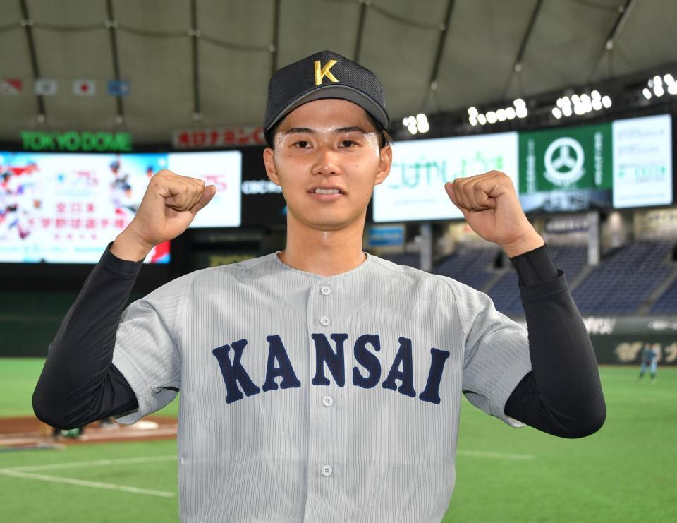 初戦突破を決めた関西大・米沢友翔（撮影・持木克友）