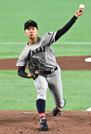 　力投する関大・米沢（撮影・持木克友）