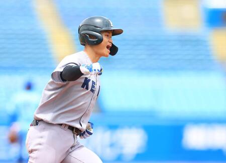 ２回、２ランを放った慶大・林純司（撮影・石井剣太郎）