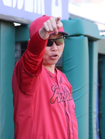 指示を出す新井監督（撮影・金田祐二）