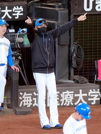 ８回裏、田宮の打球についてリプレー検証を求める新庄監督