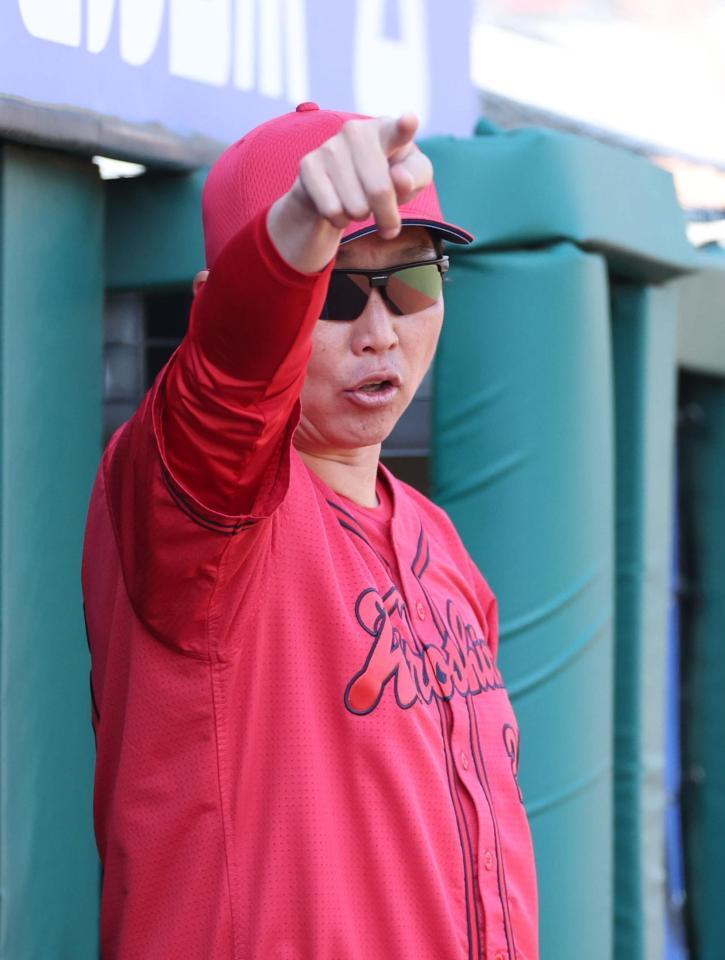 指示を出す新井監督（撮影・金田祐二）