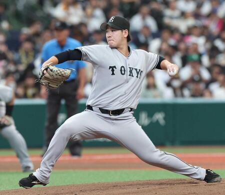 　西武打線相手に力投する井上（撮影・佐々木彰尚）