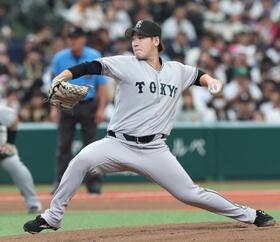 　西武打線相手に力投する井上（撮影・佐々木彰尚）