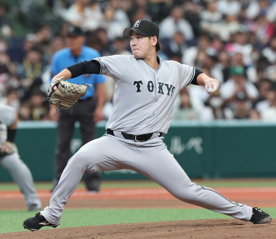 　西武打線相手に力投する井上（撮影・佐々木彰尚）