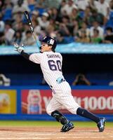 ７回、武岡が左越えに２点打を放つ
