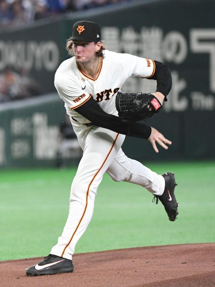 中日打線に立ち向かうウィットリー（撮影・佐藤厚）