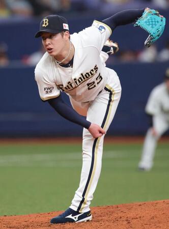 ９回、４番手で登板したオリックス・吉田輝星（撮影・坂部計介）