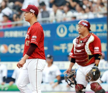 １回、２点二塁打を許した藤井。捕手石原
