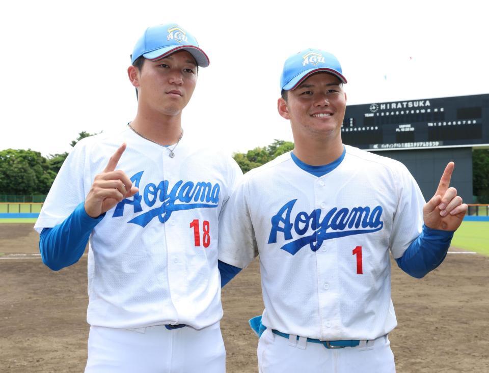 侍ジャパン大学日本代表に選出された青学大・鈴木泰成（左）と渡部海（撮影・伊藤笙子）