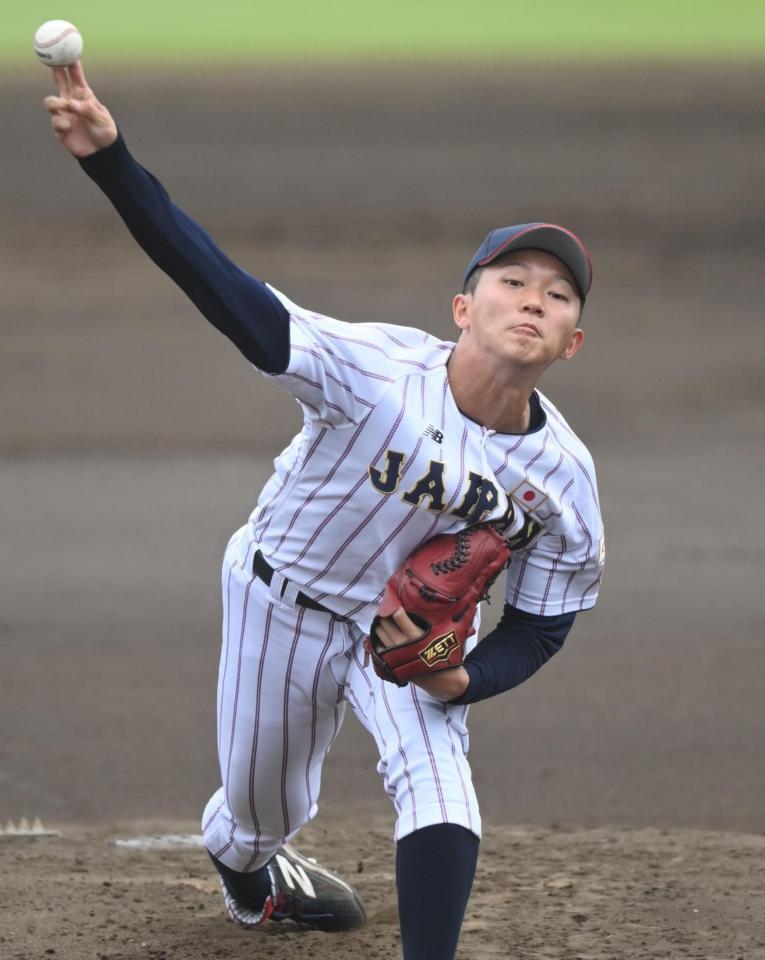 ＥＮＥＯＳ相手に３回１安打無失点の好投を見せた侍ジャパン大学代表・鈴木泰成（撮影・開出牧）