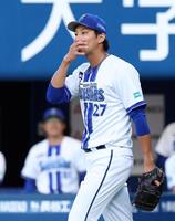 １回、キャベッジに先制犠飛を浴びた藤浪（撮影・伊藤笙子）