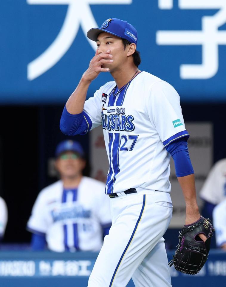 １回、キャベッジに先制犠飛を浴びた藤浪（撮影・伊藤笙子）