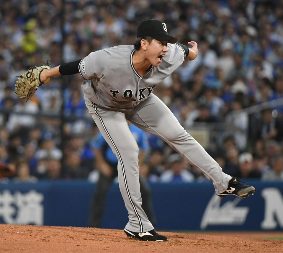ＤｅＮＡ打線を相手に力投する井上（撮影・佐藤厚）