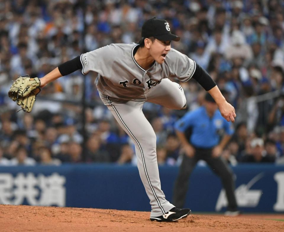 ＤｅＮＡ打線を相手に力投する井上（撮影・佐藤厚）