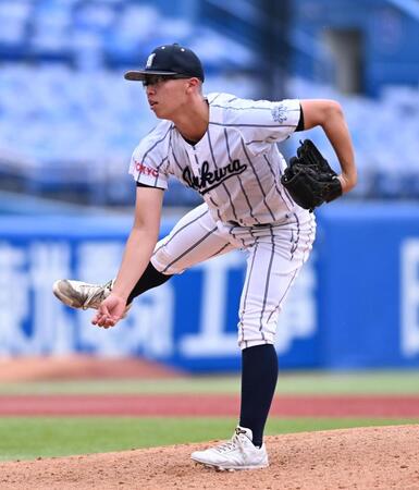 ５回途中から２番手として登板した岩倉・佐藤海翔（撮影・堀内翔）