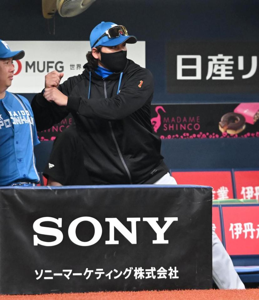 ３回、ベンチの新庄監督（撮影・高部洋祐）