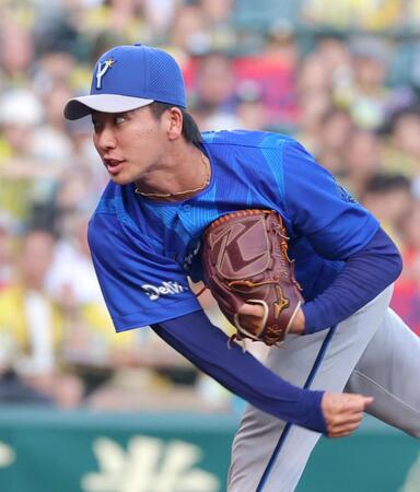阪神打線を相手に力投する篠木（撮影・立川洋一郎）