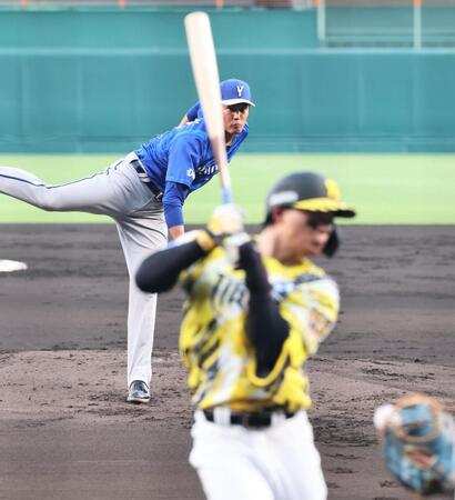 １回、先発の藤浪は森下の胸元をえぐり、スタンドがどよめく（撮影・田中太一）