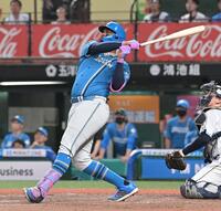 ４回、左越え２点本塁打を放つレイエス（撮影・持木克友）