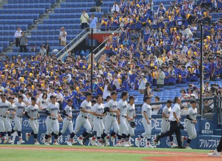 青い服で応援する横浜応援団（撮影・吉澤敬太）