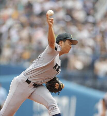力投する慶応・渡辺（撮影・吉澤敬太）