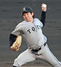 　６回を１失点に抑え、７勝目を挙げた竹丸（撮影・立川洋一郎）