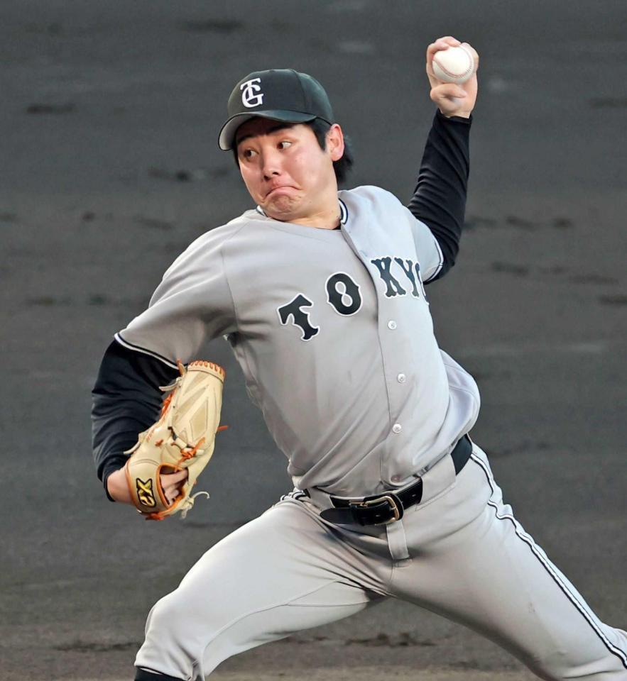 　６回を１失点に抑え、７勝目を挙げた竹丸（撮影・立川洋一郎）