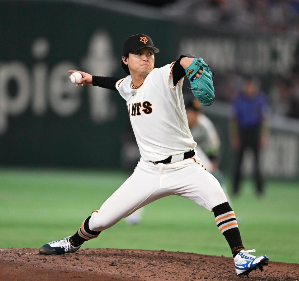 ６回から登板した田中瑛（撮影・堀内翔）