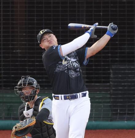 ＨＲダービー決勝で本塁打を放つ細川（撮影・西岡正）