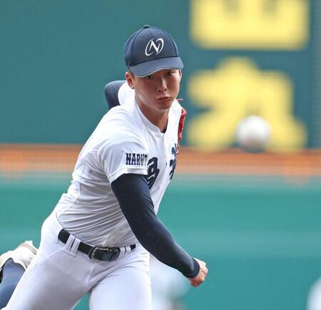 ５回、力投する先発投手の鳴門渦潮・西村大輝（撮影・中田匡峻）