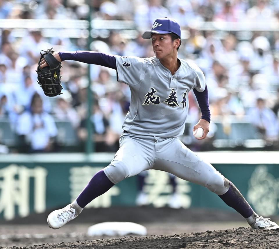 力投する花巻東・萬谷堅心（撮影・開出牧）